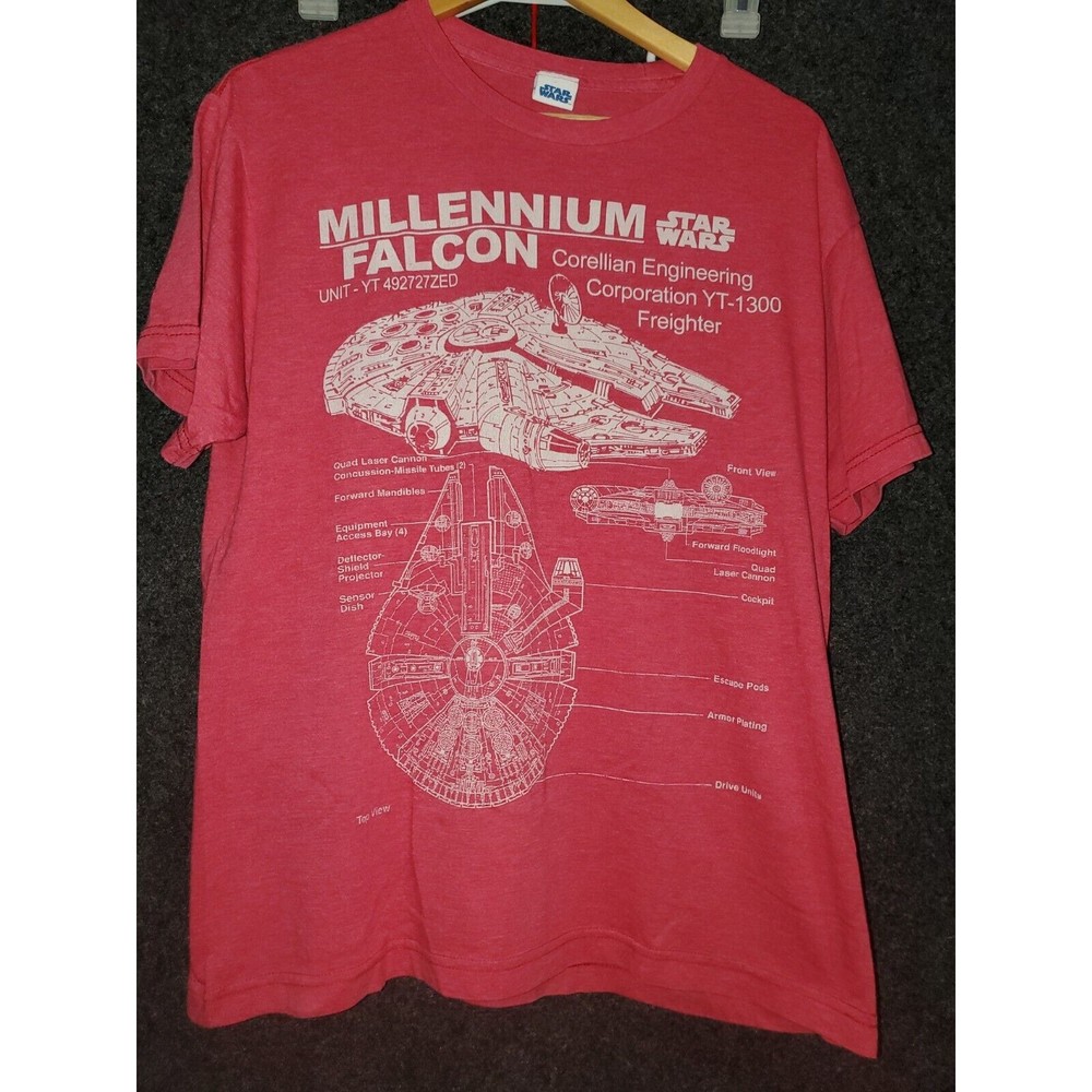 Star Wars Mens T-Shirt - Millenium Falcon Schematics Image No Size Tag